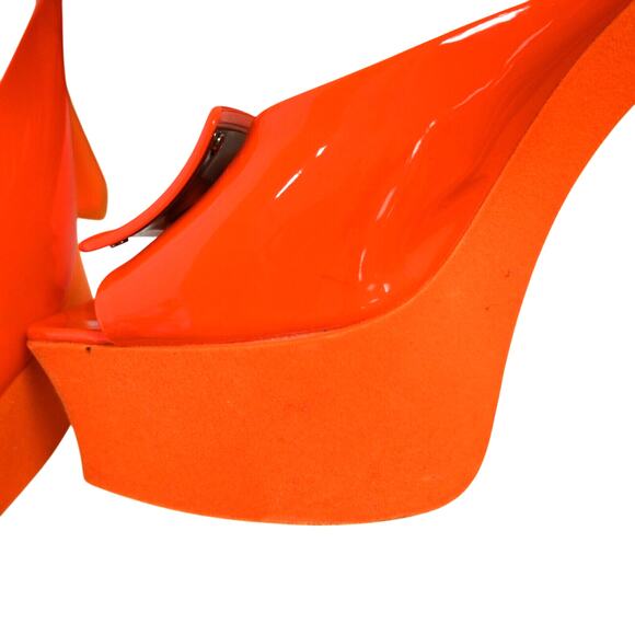 Roger Vivier Neon Orange Patent Leather Buckle Accent Platform Heels Size 38 - Picture 7 of 12